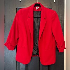 Red Cropped Quarter Sleeve Blazer
